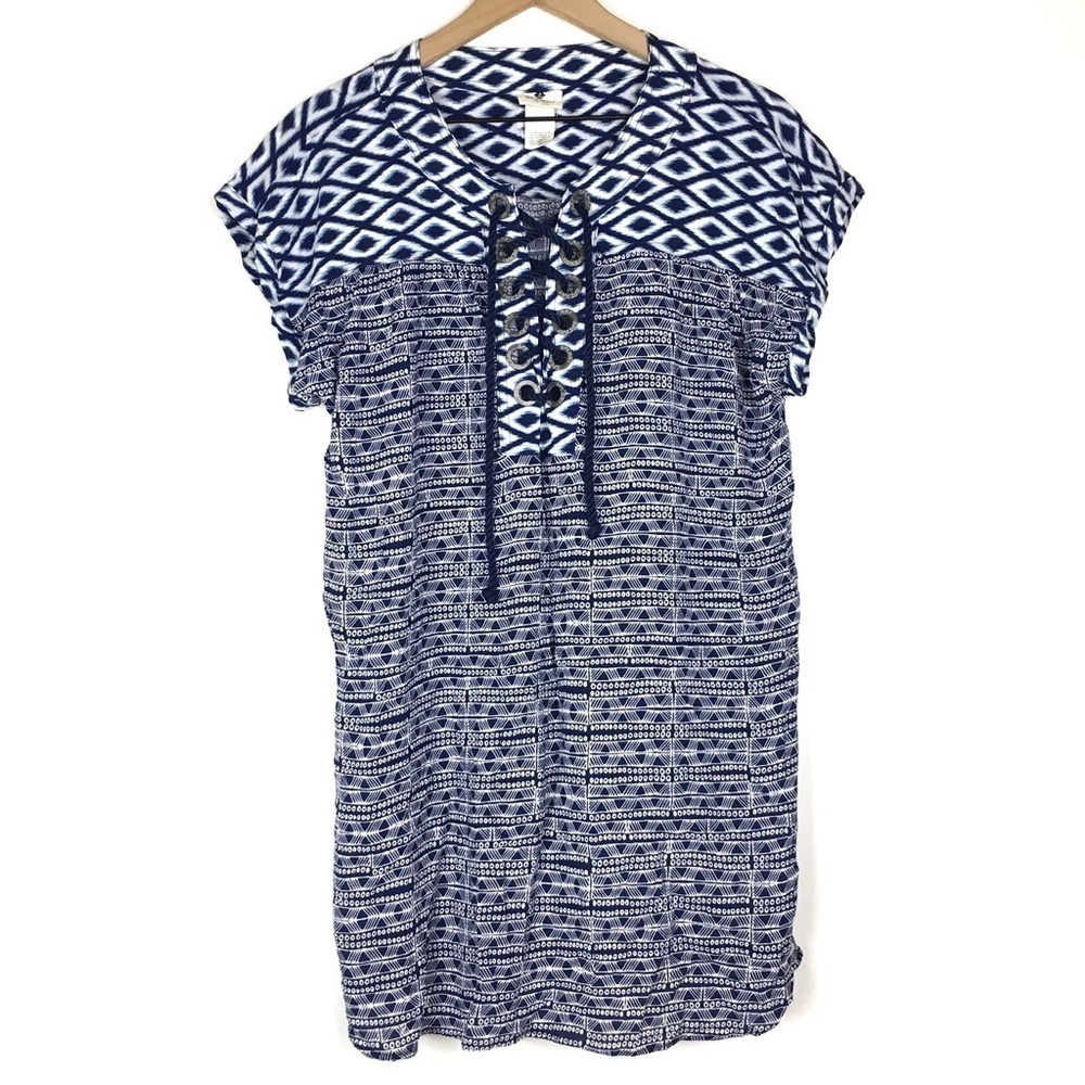 SPERRY Shift Shirt Dress Nautical Lace Up Detail Mixed Media Beach Coverup Large